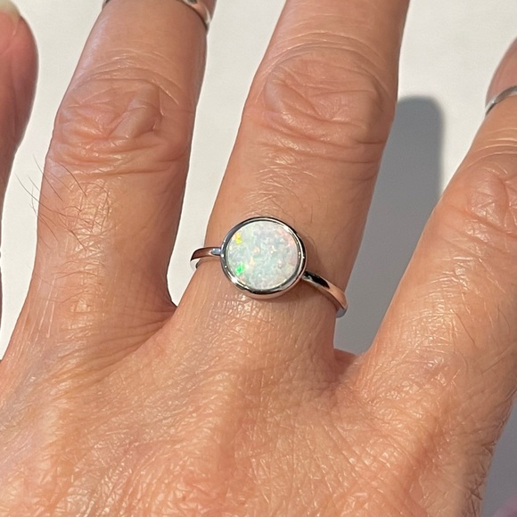 ⭐️TOP SELLER⭐️ Sterling Silver White Lab Opal Ring, Silver Rings, Stone Ring - Picture 9 of 14